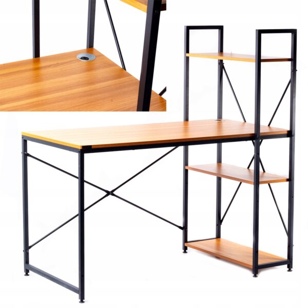 BIURKO-KOMPUTEROWE-LOFT-SZKOLNE-METAL-DREWNO-Z-REGALEM-I-POLKAMI-GAMINGOWE