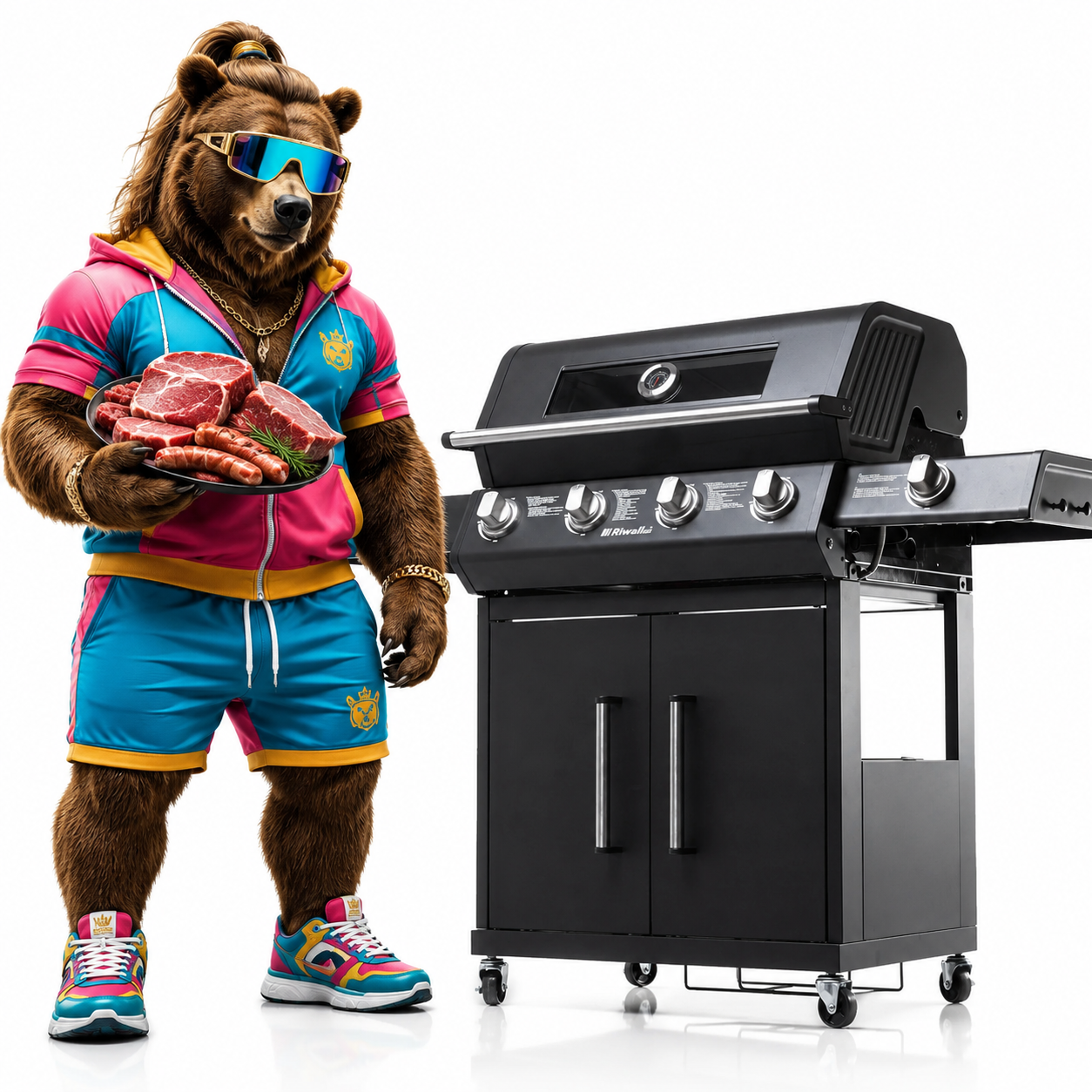 Grill gazowy Riwall PRO 17 kW 5 palników z żeliwnym rusztem 4+1