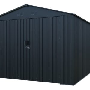 Metalowy garaż Riwall 3x6 m z dachem dwuspadowym i drzwiami bocznymi