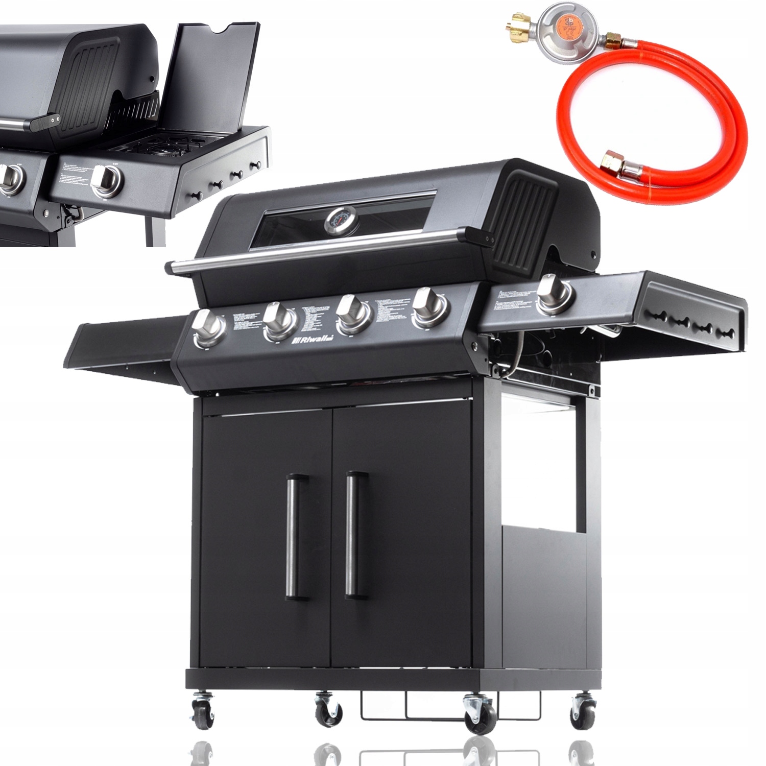 Grill gazowy Riwall PRO 17 kW 5 palników z żeliwnym rusztem 4+1