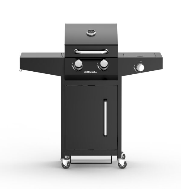 Riwall RGG21 grill gazowy ogrodowy z palnikiem bocznym i kółkami