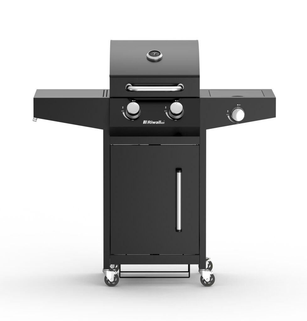 Riwall RGG21 grill gazowy ogrodowy z palnikiem bocznym i kółkami