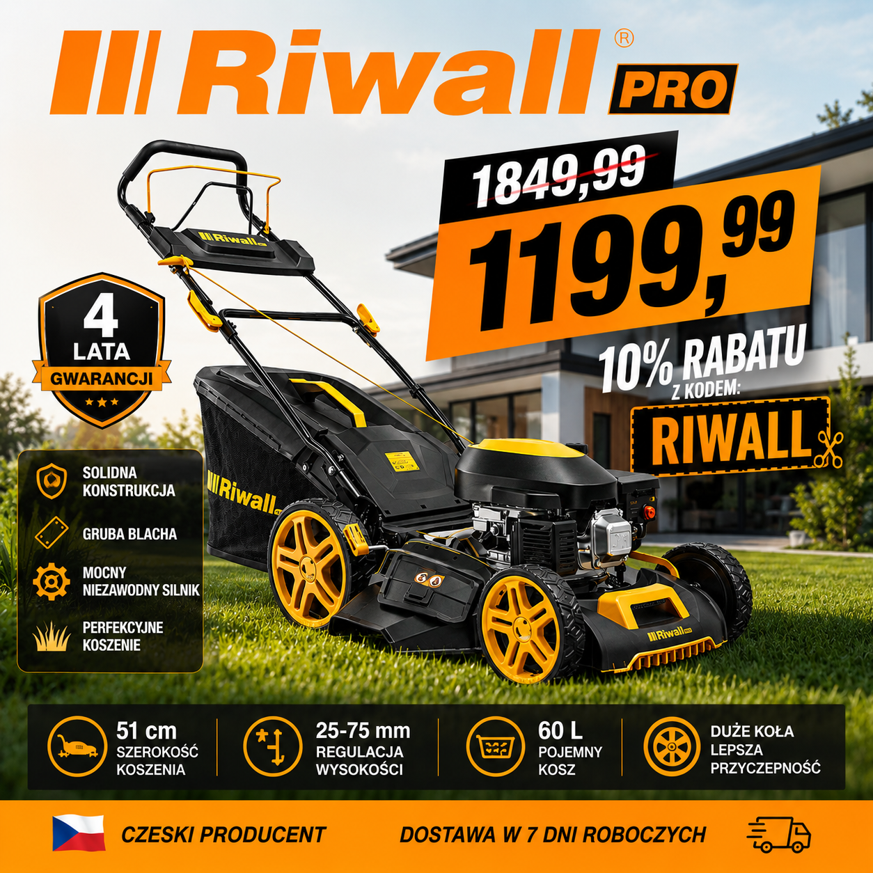 Kosiarka spalinowa z napędem 51 cm Riwall RPM 5190 SRV