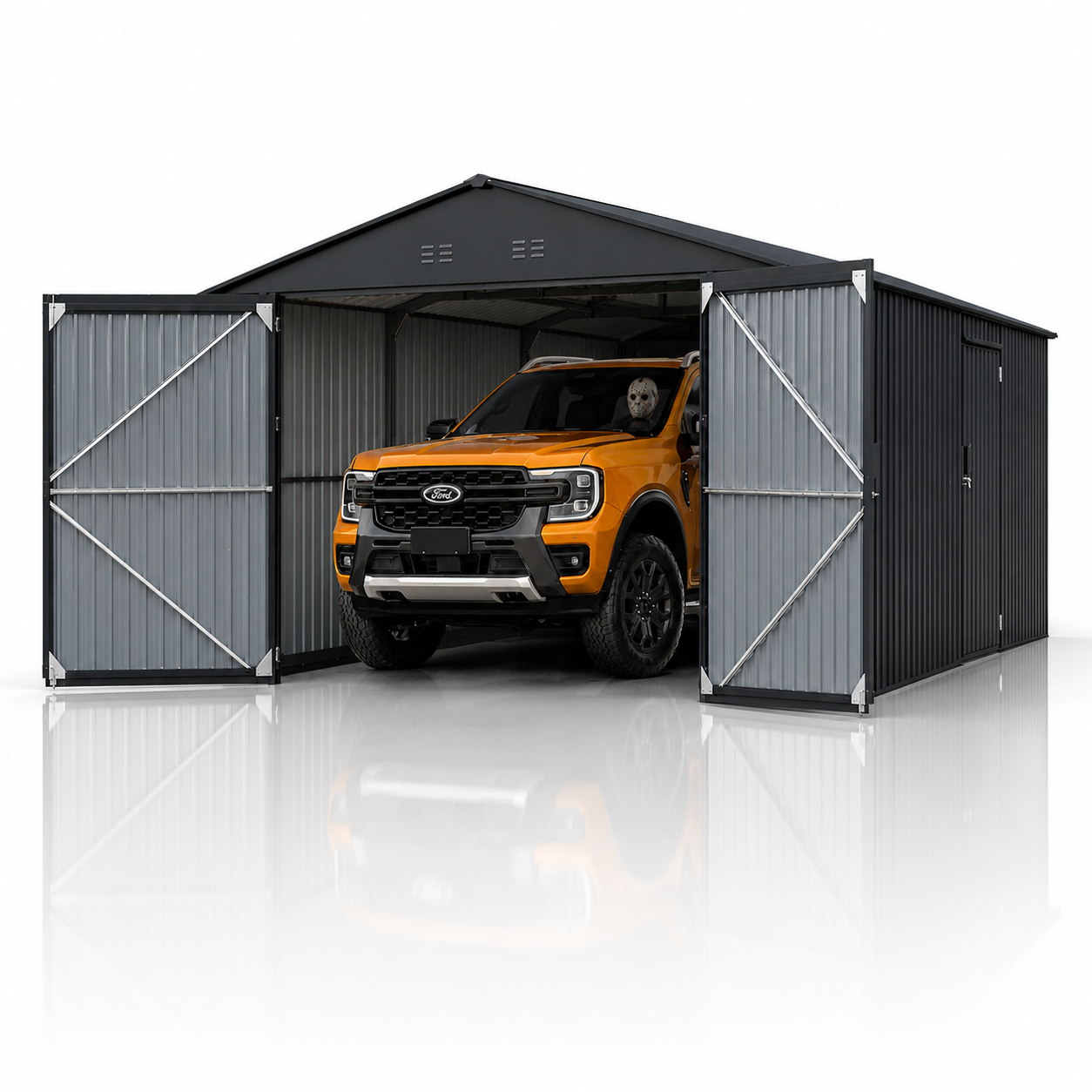 Garaż blaszany 3,8×6 m antracyt 602 x 386 x 254 cm Riwall PRO